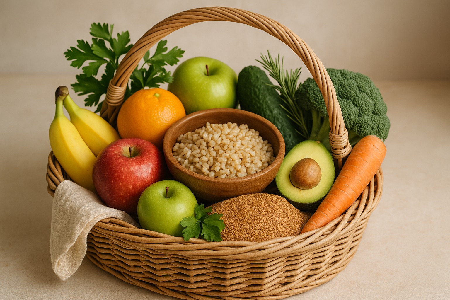 Woven wellness basket filled with natural pet care products